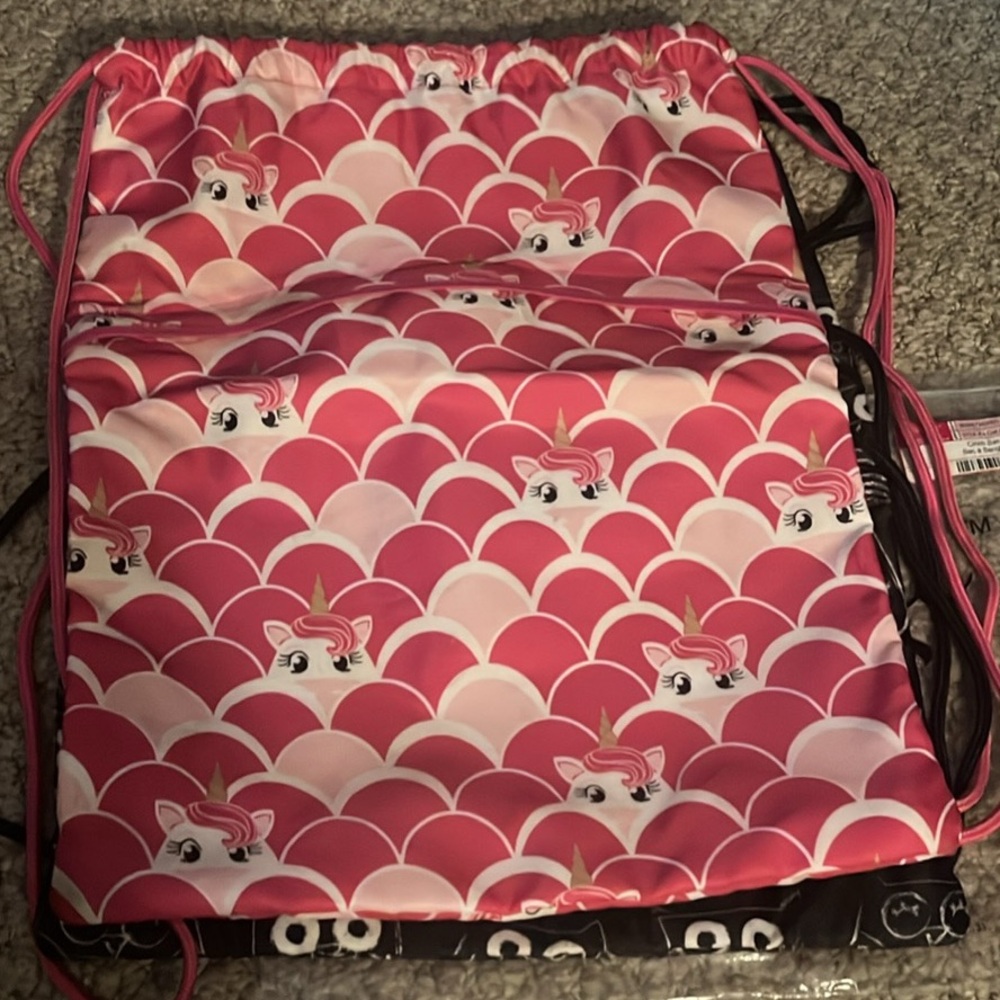 Black Drawstring Backpack with Turtle Design - Picture 2 of 3